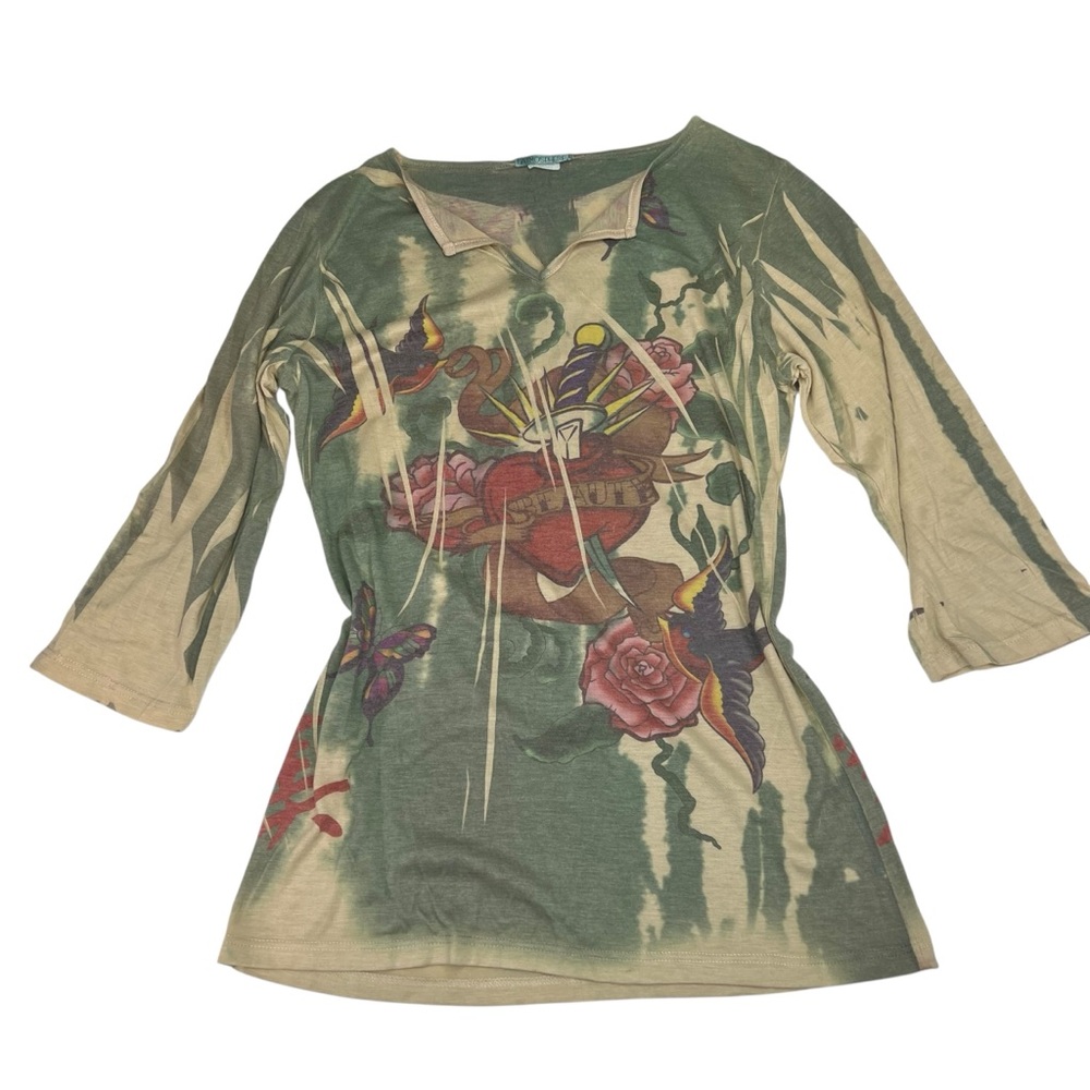 Y2K Atmosphere American Tattoo Dyed Shirt‎ M